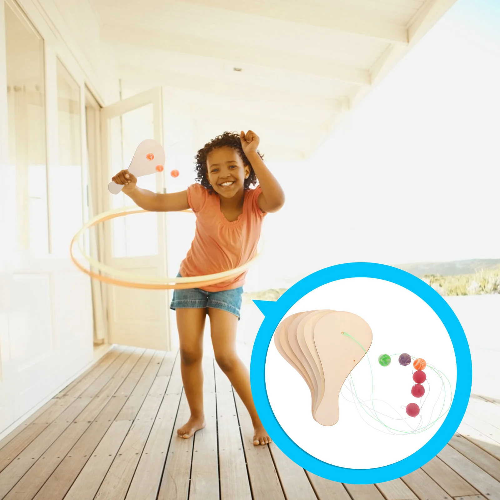 مجموعة كرات مجداف خشبية مكونة من 6 قطع للأطفال، لعبة تنس إبداعية للنشاط الحرفي للأطفال، هدية فريدة من نوعها، لعب ممتع #3