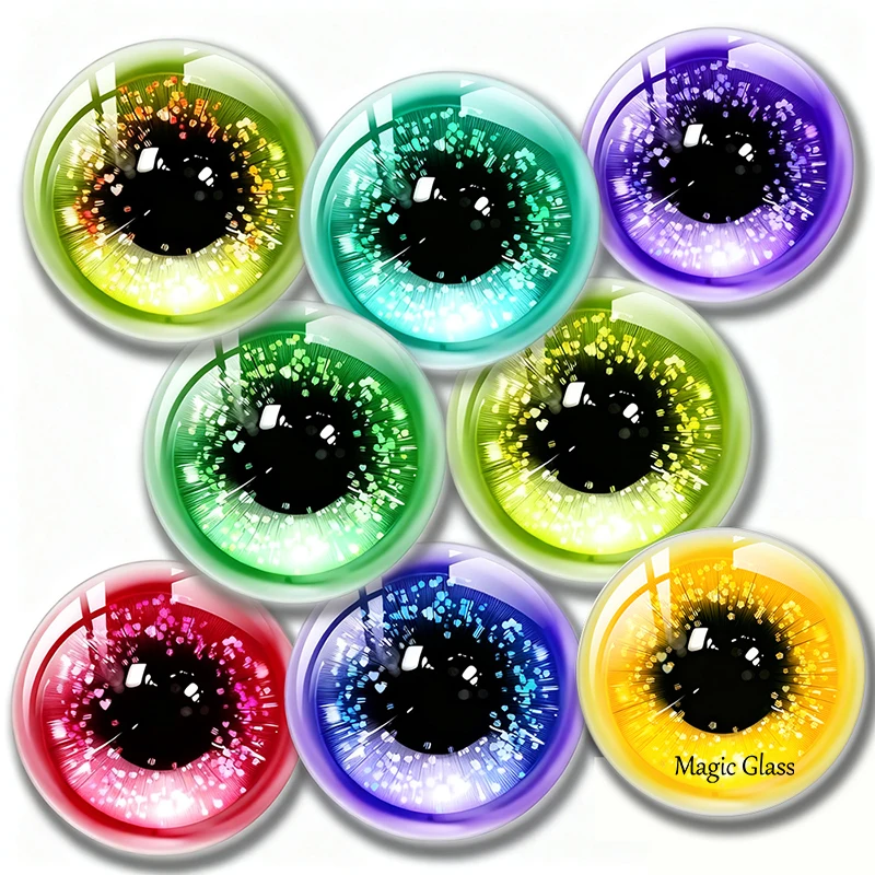 8mm 10mm 12mm 20mm 25mm 30mm 35mm 50mm 14mm Photo Glass Cabochon Settings Round DIY Jewelry Accessories Sparkling Black Eyes