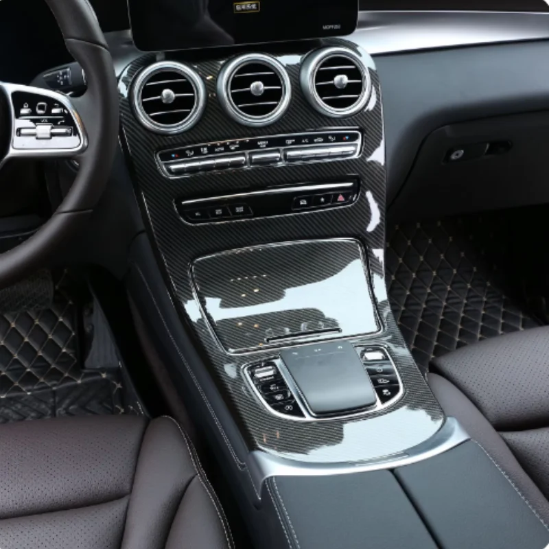 

ABS Carbon Fiber Car Center Console Gear Panel Frame Cover Trim for Mercedes Benz C Class 2019 Interior Accessor