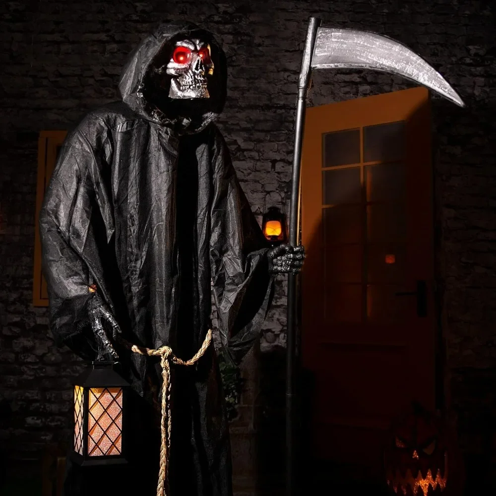 Halloween Grim Reaper, Skeleton Decoration with Sound & Sensor Activated, Creepy Voice, Spooky Skull Head, Decoration Halloween