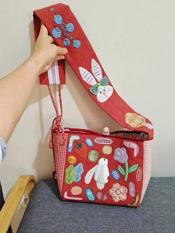 

JIAERDI милая красная сумка-мессенджер с вышивкой кролика, женская парусиновая сумка в стиле Харадзюку Y2k, популярные повседневные сумки через плечо для девочек, кошельки