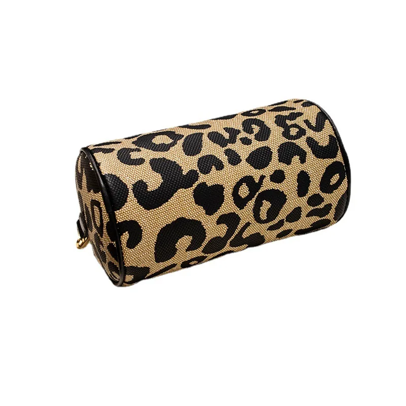 New European and American Retro Leopard Print Cylinder Bag Single Shoulder Crossbody Bag handbag  womens bag