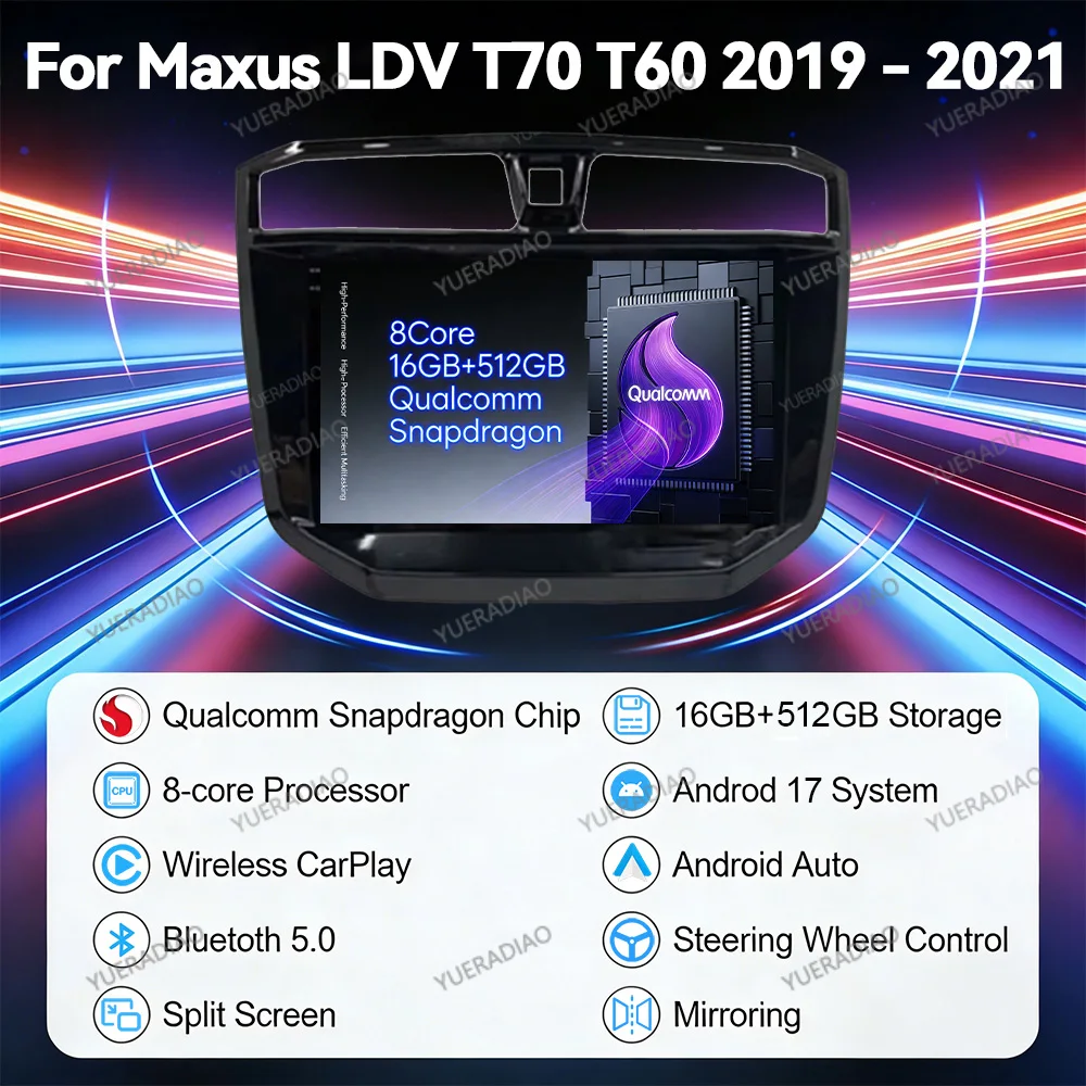 Android 17 Car Radio For Maxus LDV T70 T60 2019 - 2021 Multimedia Video Player GPS NAVI Head Unit BT Qualcomm 4G LTE 5G WIFI