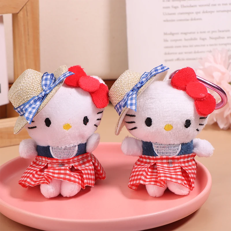 

Sanrio Summer Hello Kitty Cat Plush Keychain Cartoon KT Cat Stuffed Doll Keyring Lovely Bag Pendant Bag Hanging Decoration Gift