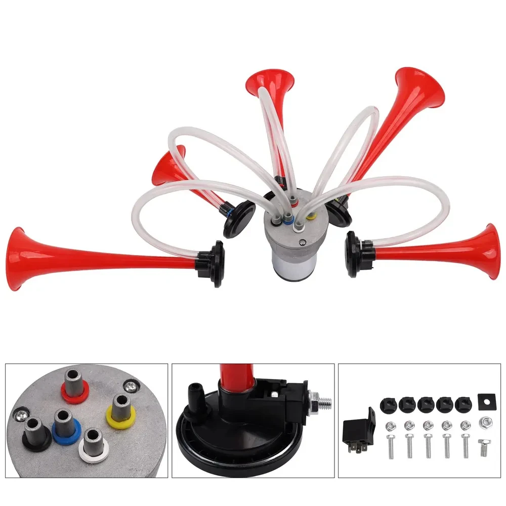 KAION Musical 5 Air Horns Dixieland Melody Trumpet Dixie Truck Horn with Compressor for Vehicle Car Truck Boat