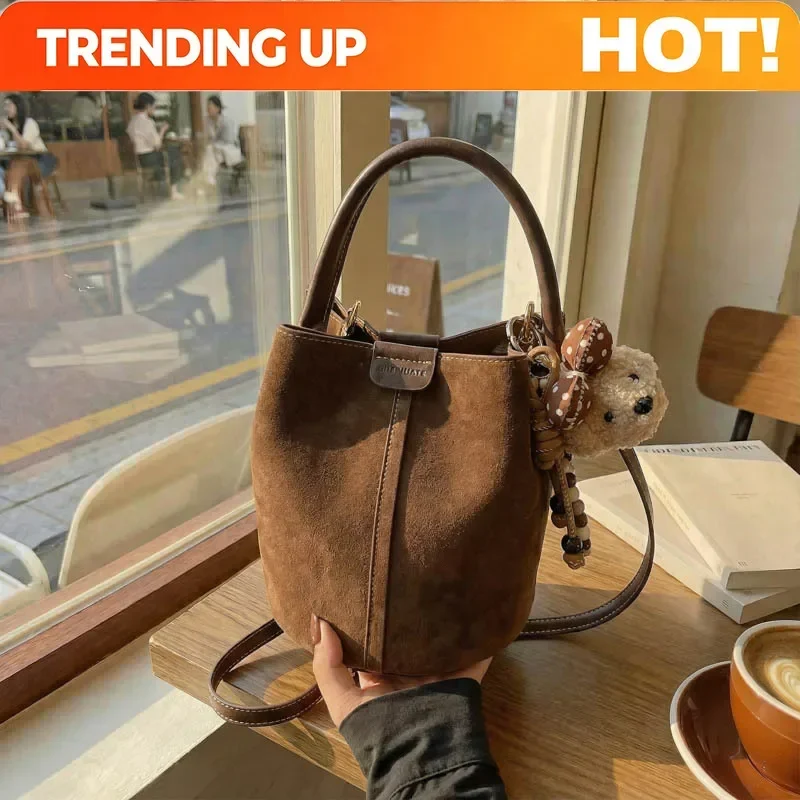 New Korean Style Simple Crossbody Bag Women Retro Matte Shoulder Bag Comfortable and Versatile Texture Casual Handle Bucket Bag