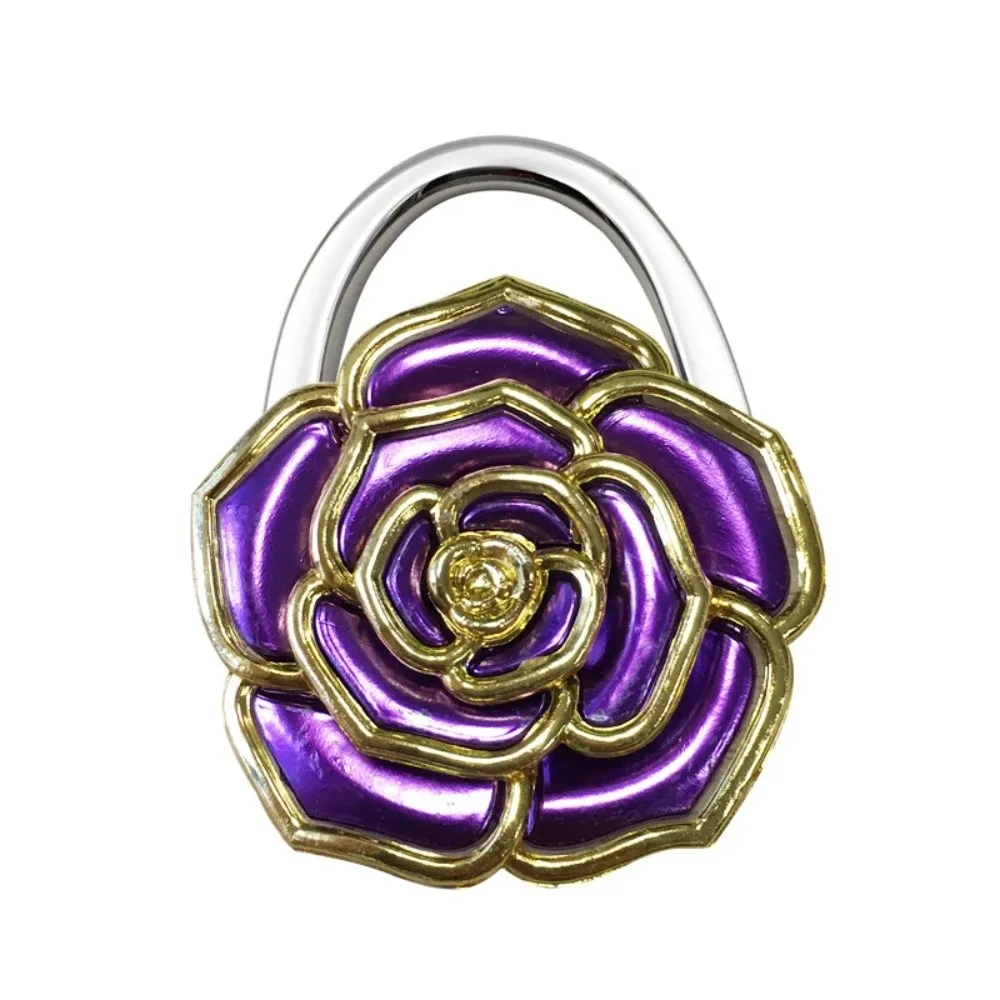 Pretty Foldable Rose Handbag Hook Golden-edged Creative Briefcase Hanger Portable Durable Purse Hook for Women Girls Gift