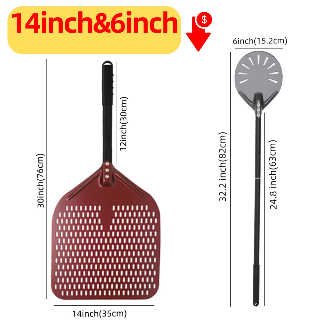 6 & 12 13 14 Zoll Aluminium Pizza Peel Brotpaddel Pizzaofen Drehschälen Hart eloxiertes Pizza Backen Küchenwerkzeug Spachtel