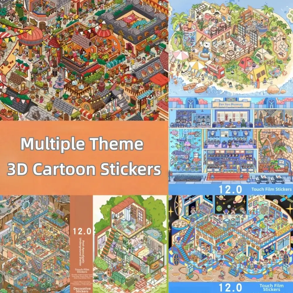 Multiple Theme 3D Cartoon Stickers Die-cut Roman Street Scrapbook Stickers Neighborhood Museum Stacking Stickers Creative Crafts