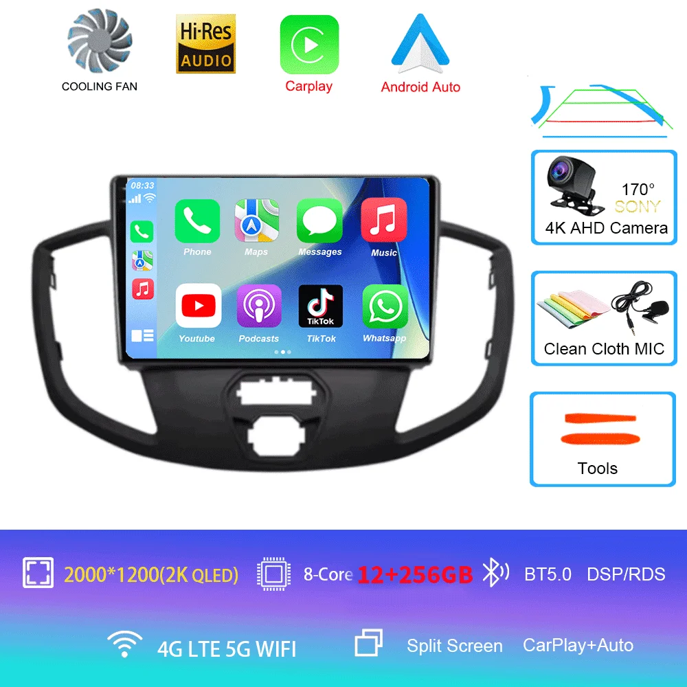 Android 16 Draadloze Carplay & Auto WIFI + 4G voor Ford Transit 2015 2016 2017 2018 autoradio multimediaspeler stereo 2D