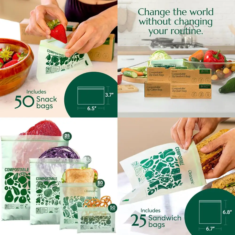 

Экологичные биоразлагаемые пакеты для хранения продуктов - набор: галлонные, квартовые, для сэндвичей, для закусок