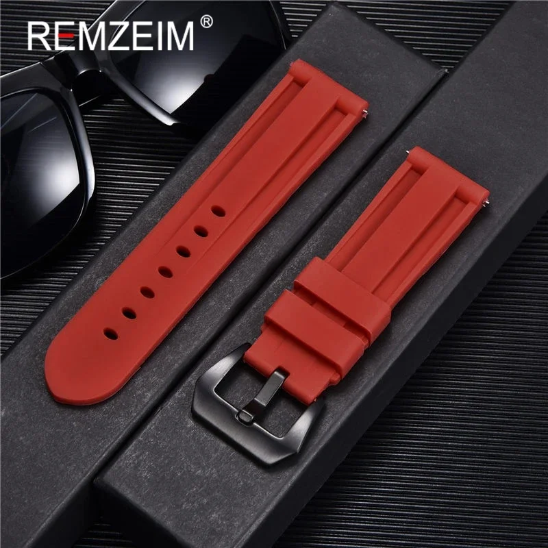 Rubber Silicone Watch Band Strap 22mm 24mm 26mm Men Green Red Black Blue Sport Watch Band Stainless Steel Metal Clasp