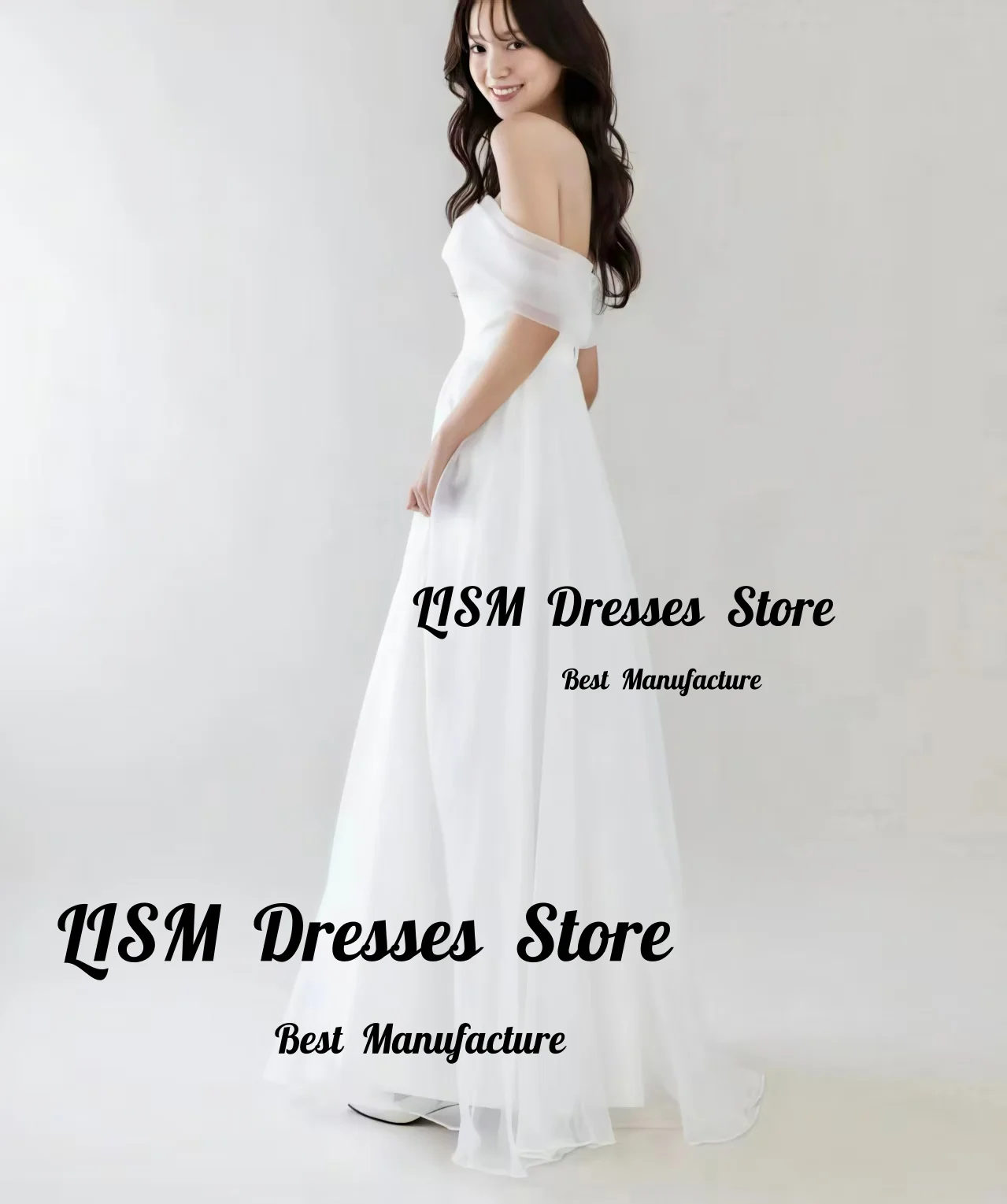 Lism Graceful Wedding Dresse Off Shoulder Corset Back Satin with Organza A-Line Korea Photo shoot Bridal Reception Gown Custom