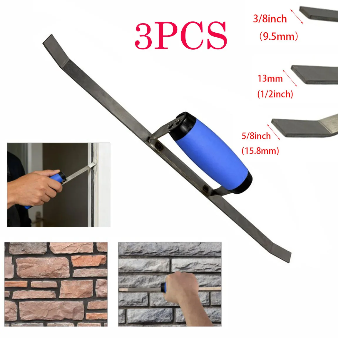 3PCS Stainless Steel Double Head Grout Trowel For Tile Joints 1/2 3/8 5/8inch For Bathroom Kitchen Wall And Floor Grouting Work