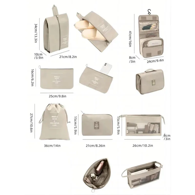 8Pcs Travel Organizer Set Portable Folding Suitcase Packing Cubes for Clothes Shoes Tidy Pouch Luggage Storage Bags