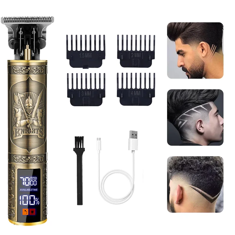 جديد T9 مقص الشعر الكهربائية عدة 0 مللي متر USB قابلة للشحن المهنية ماكينة حلاقة اللحية المعادن الجسم قطع ث/دليل أمشاط ، هدايا للرجال
