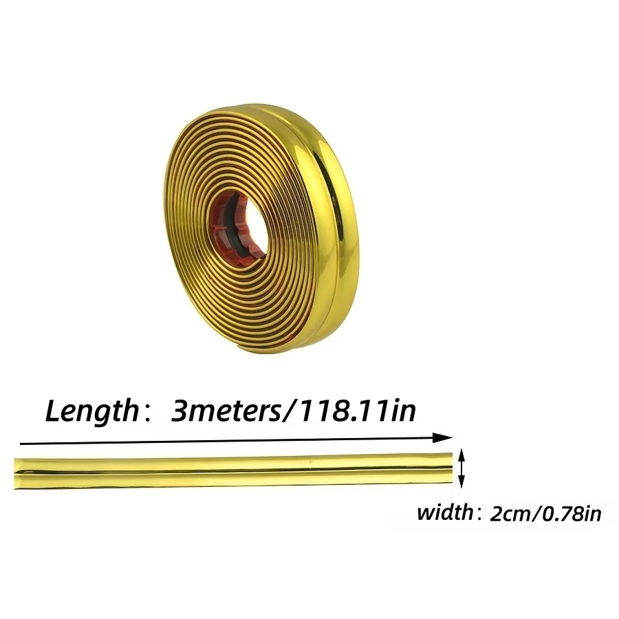 1 Roll 2x300cm Self-adhesive Decorative Tape Gold Background Wall Inner Corner Decor Strip Furniture Table Edge Anti-collision