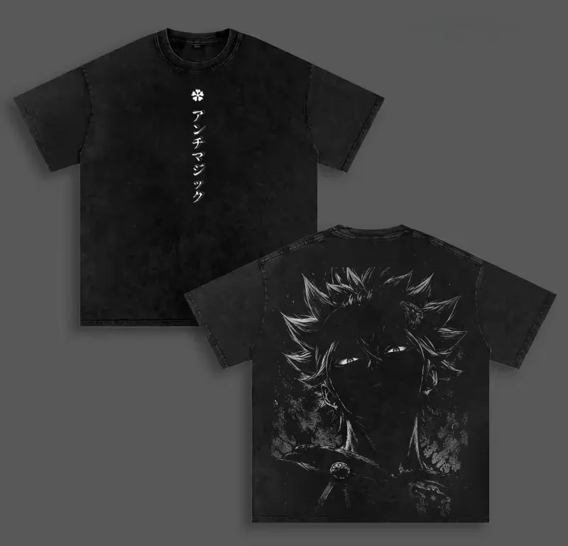 Black Clover Asta Manga T-shirt Men Clothing Anime Vintage Washed T Shirt Summer Harajuku Cotton Tees Tops Oversized Clothes