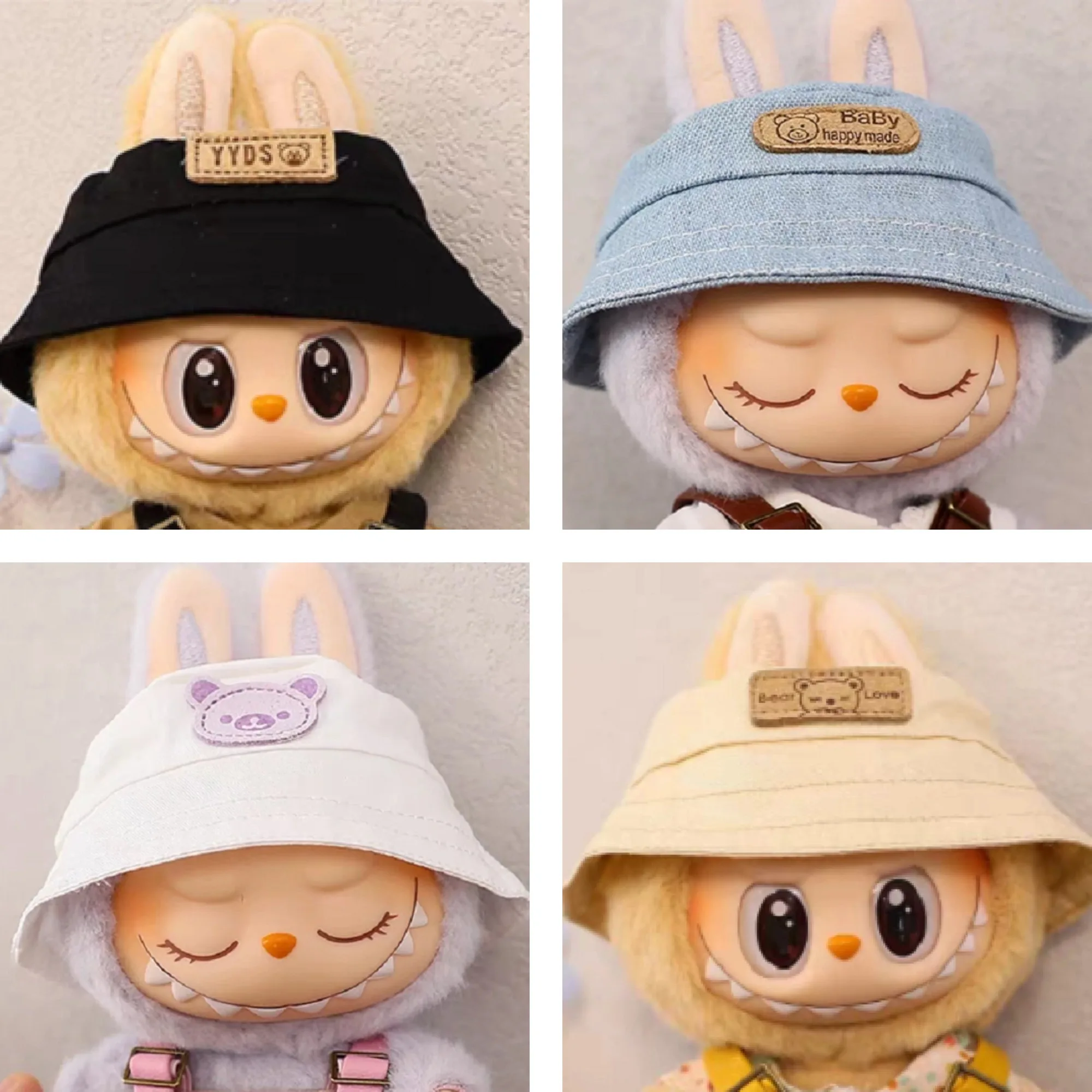 For 17cm Labubu Doll Accessories Macaron Color Open Mouth Figurine Fisherman Hat Labubu Outfit Labubu Ropa