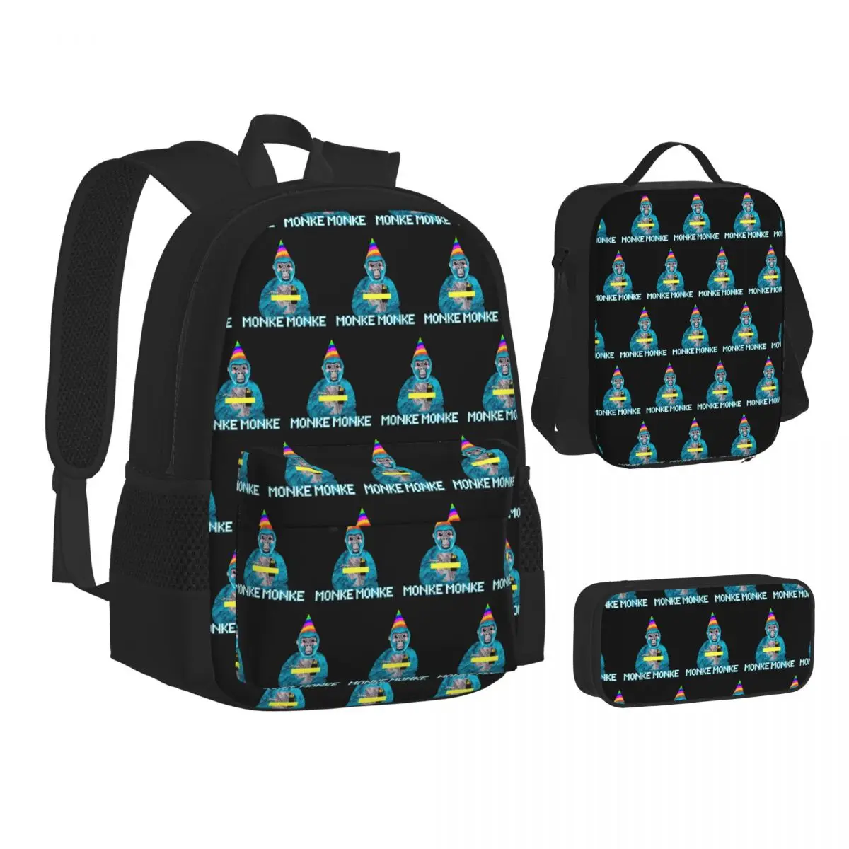 

Gorilla Tag JMANCURLY Monke Monke VR Gamer Backpacks Children School Bags Kids Rucksack Lunch Bag Pen Bag Three-Piece Set