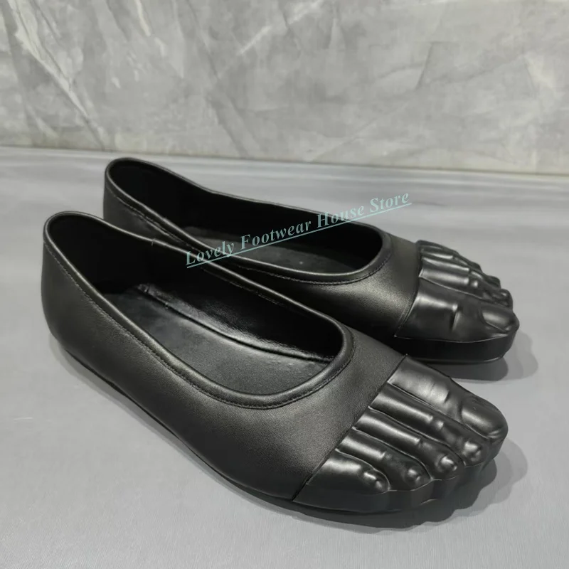 

New Style Five Split Finger Woman Loafer Shoes Flat Heel Female Slip On Black Leather Single Shoes