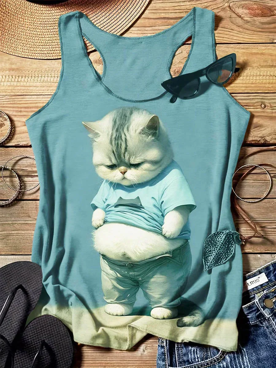 Leuke Kat Art Design Print Tanktop Zomer Sexy Tanktop