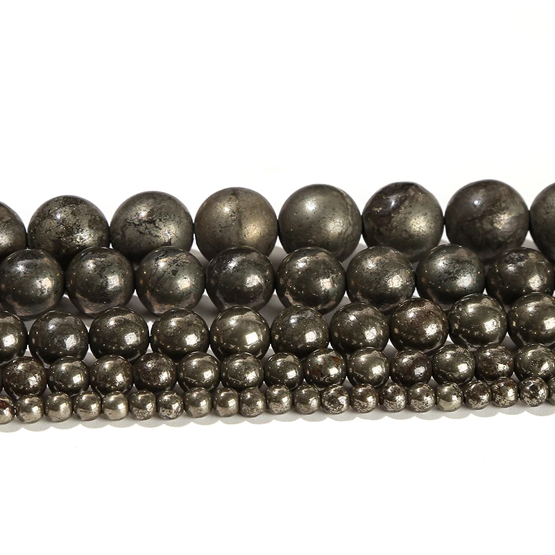 1 Strand Natural Pyrite Stone Bead Round Loose Spacer Beads for Jewelry Making DIY Bracelet Necklace Accessories 15