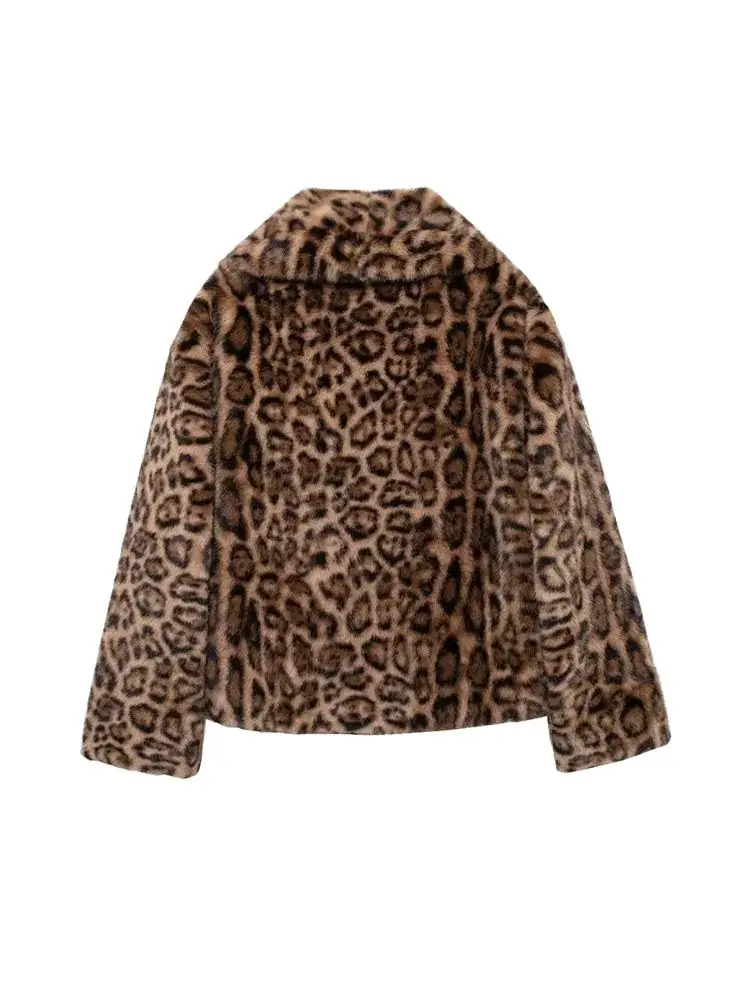 Chaqueta gruesa y cálida de piel sintética de leopardo para mujer, abrigo con cuello de solapa, ropa de abrigo femenina de manga larga, Tops elegantes, moda