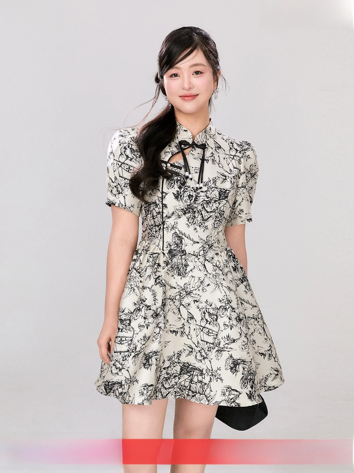 

New Chinese Sle High Waist Slimming Qipao Dr plus Size Women's Summer Faion Commute Sle Bubble Sve Casual Dr