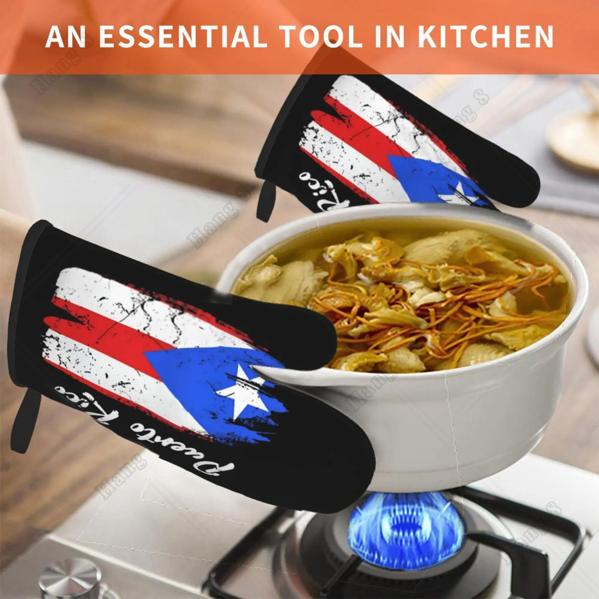 Puerto rico flagge ofen handschuhe set mit 2 hitze beständigen handschuhen küchen ofen handschuhe hitze beständig zum kochen grillen druck