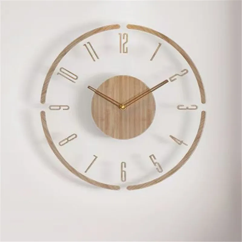 นาฬิกาแขวนโปร่งใสเรียบง่าย นาฬิกาไม้วอลนัทแฟชั่นบ้านสมัยใหม่
