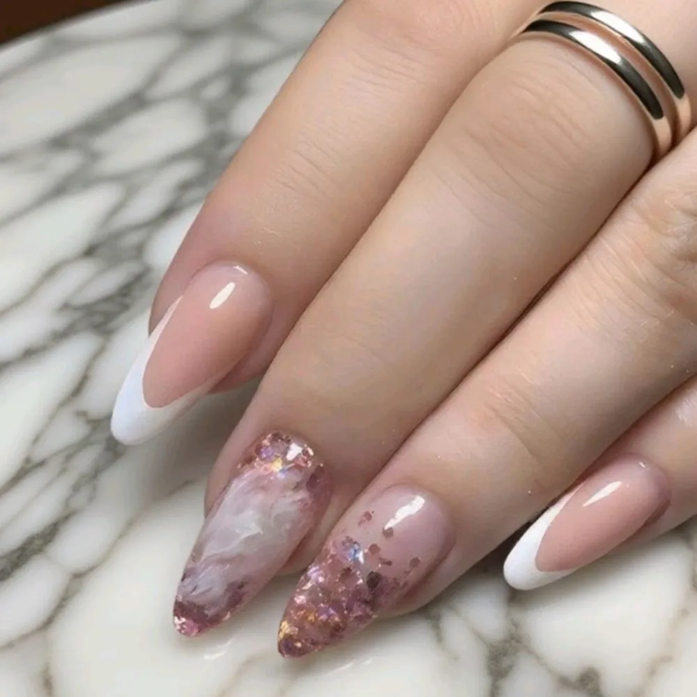 

Natural Pink Press On Nails With Glue Acrylic Fake Nails French Tip DIY Manicure Fingernails Accessories For Women Wholesale Kit