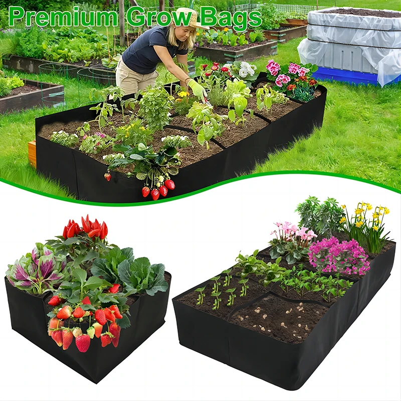 1Pcs Garden Planting Bed 4/8 Grids Reusable Fabric Garden Bags Portable Rectangle Grow Bag Large Vegetable Planting Bag for Yard