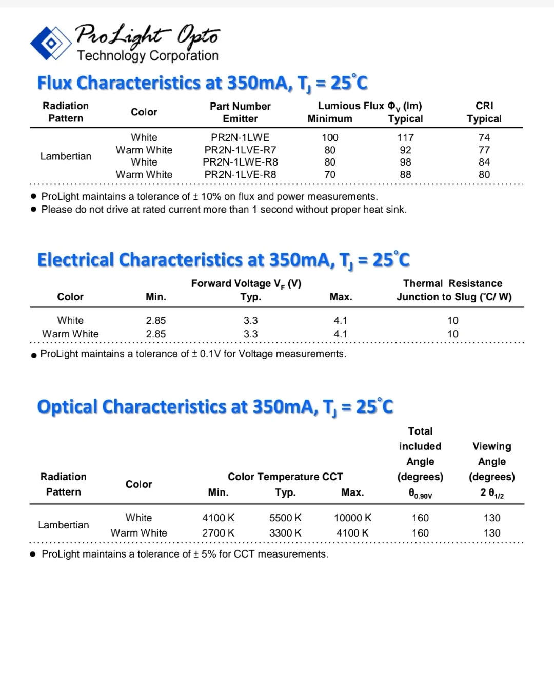 20Pcs/PR2N-1LWE ProLight Taiwan Phenix 1W 3045 Positive White 6000K Color Temperature