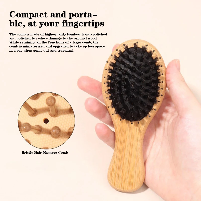 Hair Brush Boar Bristle Massage Comb Anti-static Hair Scalp Paddle Brush Styling Detangling Straighten Comb Mini Air Bag Comb