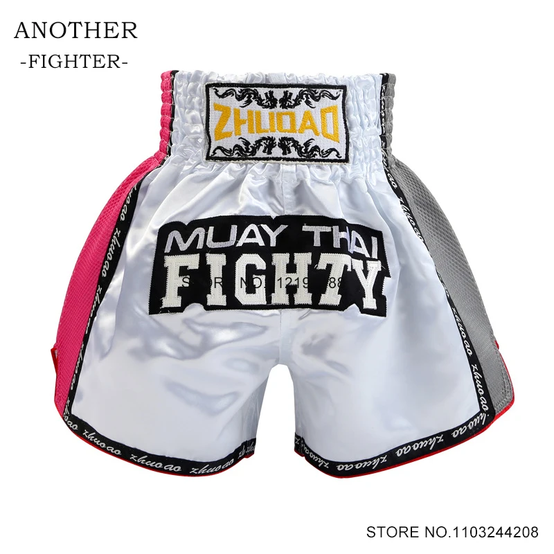 

Muay Thai Shorts White Pink Gray Thai Boxing Shorts Child Women Men Thaiboxing Kickboxing Pants Gym MMA Martial Arts Clothing