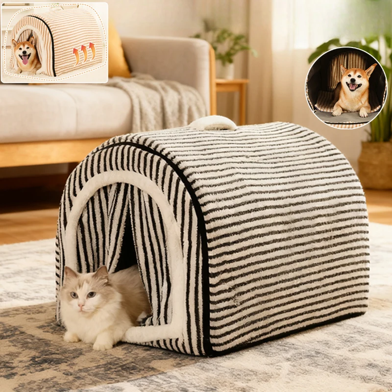 

New Closed Pet House with Door Curtain Winter Warm Thickened Portable Cat House for Small Medium Large Pet Supplies Cuccia Cani
