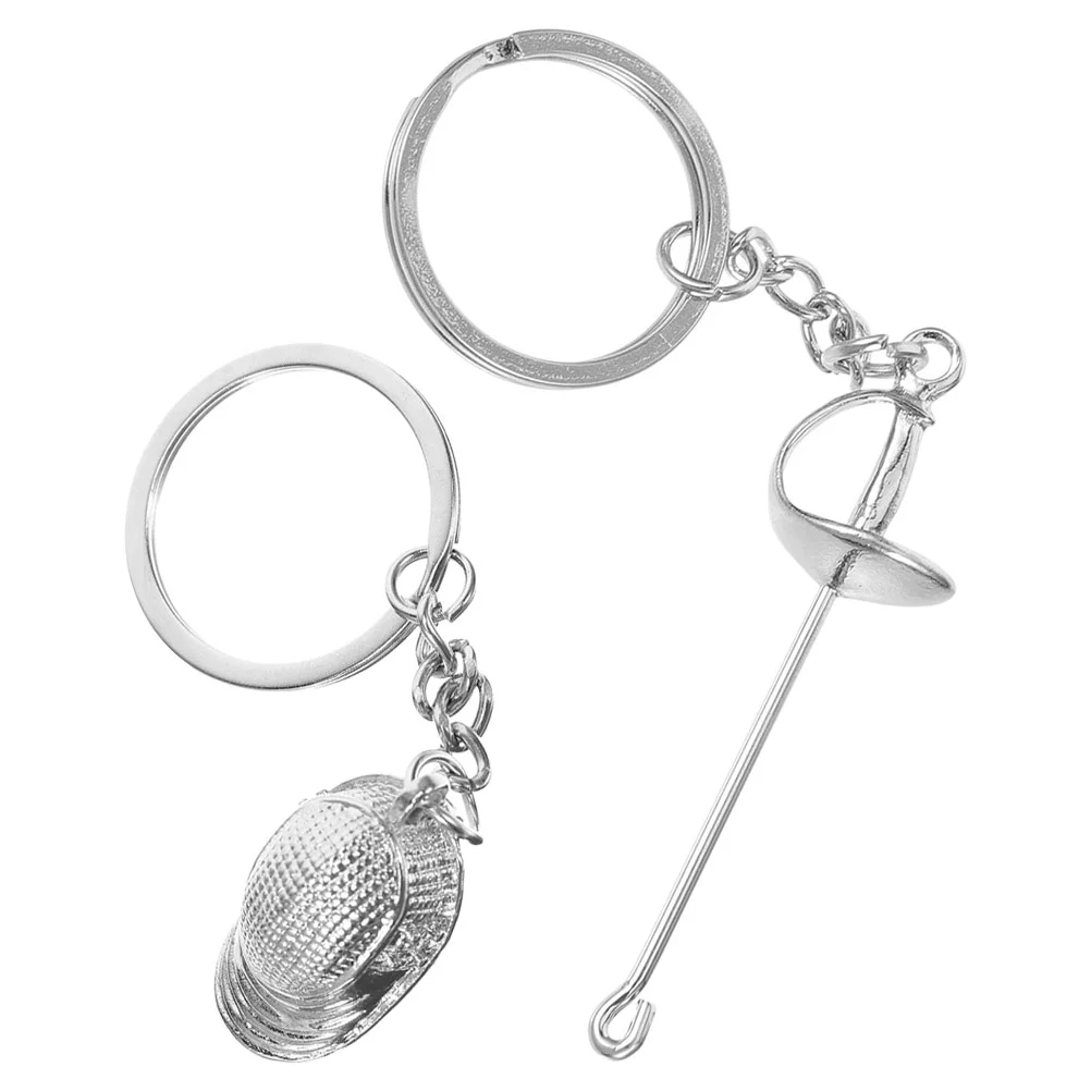 2 Pcs Fencing Keychain Metal Pendant Small Keychains Ring Hanging Ornament Souvenir for Backpack Bag Decor Lovers