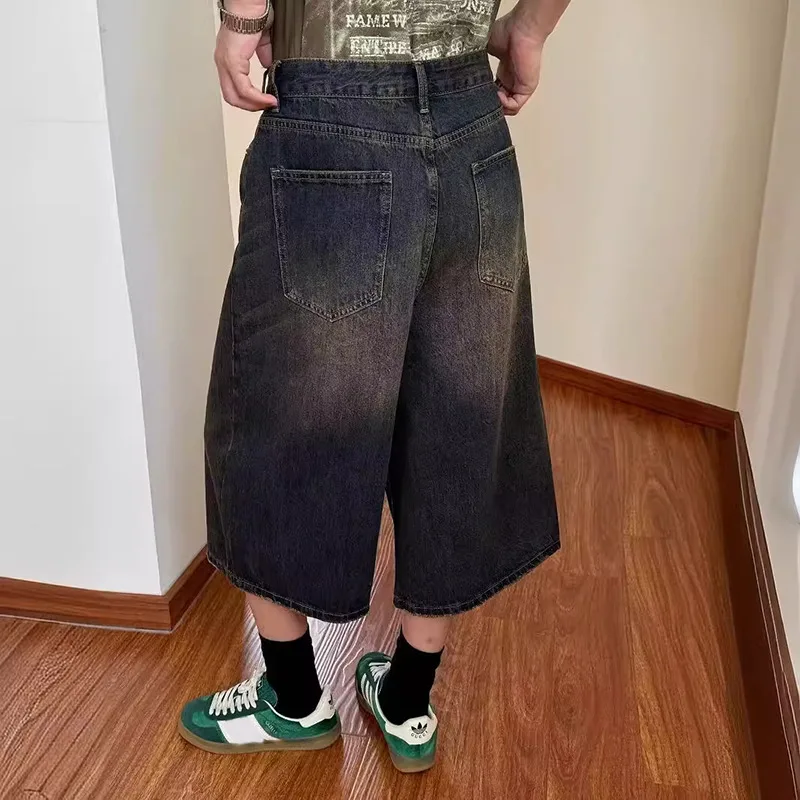 MWJLPWQ Men's Washed Retro Denim Shorts Summer Ins Trend Loose Unisex Fashion Personality Loose Casual Wide-Leg Pants New 11951