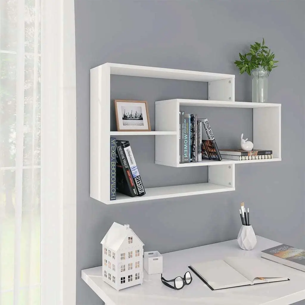 Modern White Wall Shelf - 104x20x58.5 cm, Durable Engineered Wood Storage Solutions