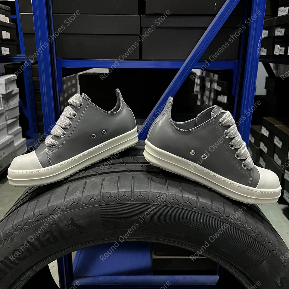 العلامة التجارية حذاء كاجوال الرجال جلد رمادي منخفض أعلى جودة جامبو الدانتيل يصل نعل سميك Ro الفاخرة مصمم المدربين النساء أحذية رياضية مسطحة