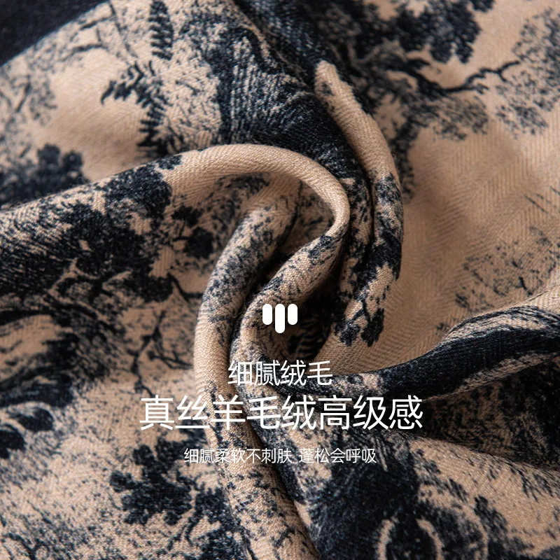 Wool Double-Layer Different Color Angle Ribbon Warm Scarf National Style Houndstooth Printed All-Matching Bag Decoration Towel