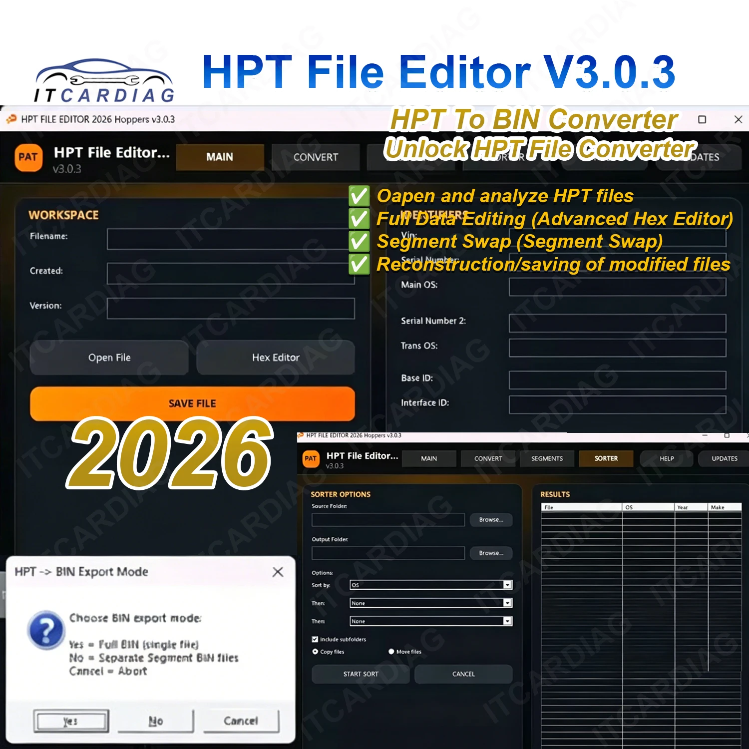 Nuevo Editor de Archivos HPT V3.0.3, Herramienta de Conversión de HPT a BIN, Desbloqueo de VIN, Calibración de SO, Editor HEX, Desbloqueo de VIN, Calibración de SO