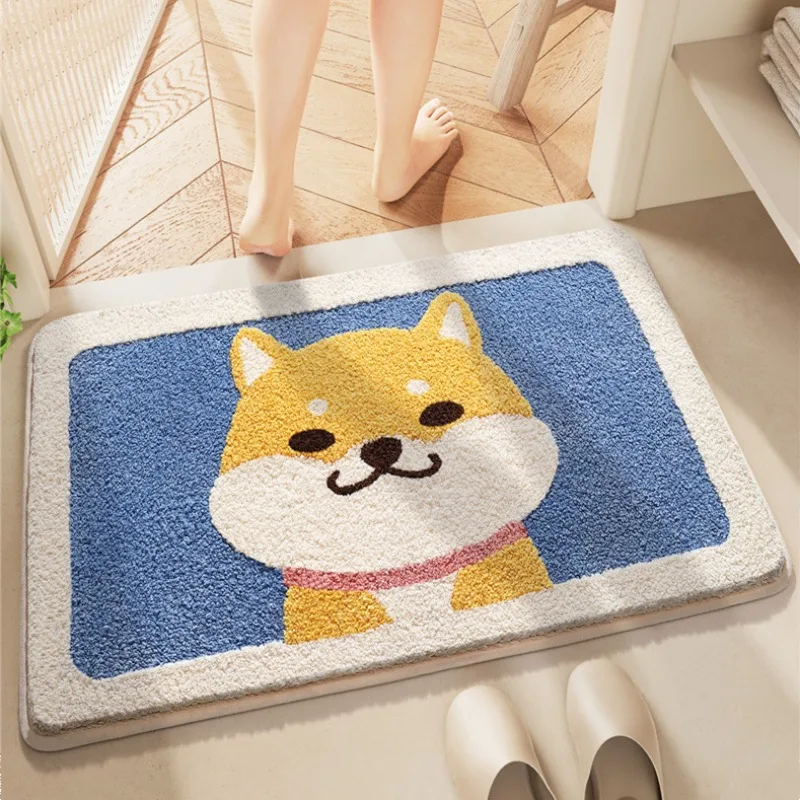

Cartoon Animal Flocking Carpet Cute Cat and Dog Floor Mat Home Bathroom Door Bathroom Non-slip Mat Absorbent Foot Mat