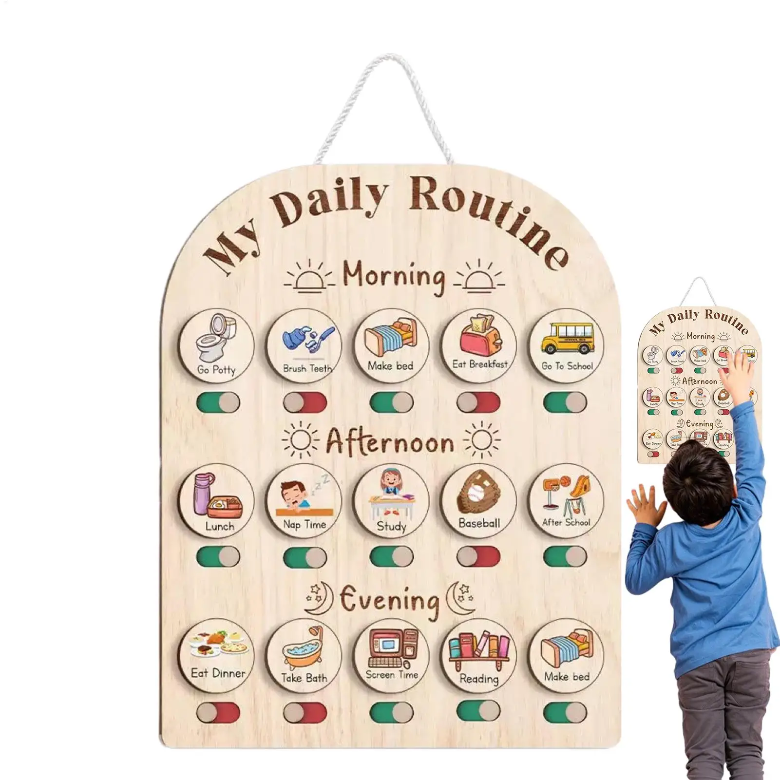 visual-schedule-for-kids-morning-bedtime-routine-charts-for-toddler-wooden-planner-boards-morning-bedtime-school-supplies-for