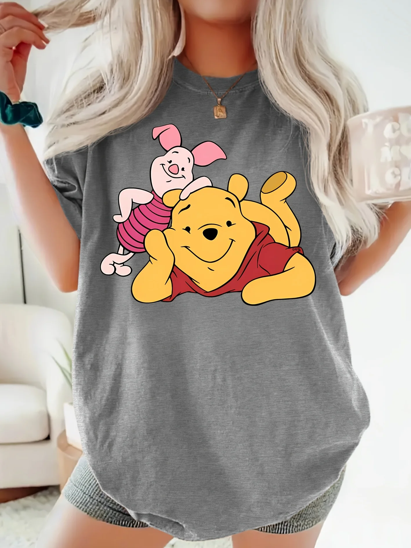 تي شيرت نسائي بنمط ديزني ويني ذا بوه من القطن بأكمام قصيرة للجنسين ملابس خروج كبيرة الحجم فضفاضة كاجوال أنيقة #5