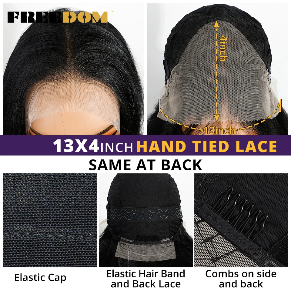 FREEDOM 13x4 Synthetische Lace-Front-Perücken für Damen, 26 Zoll, Body Wave, mit freiem Scheitel, natürliche, vorgezupfte Lace-Front-Perücke für den täglichen Gebrauch – Detail 16