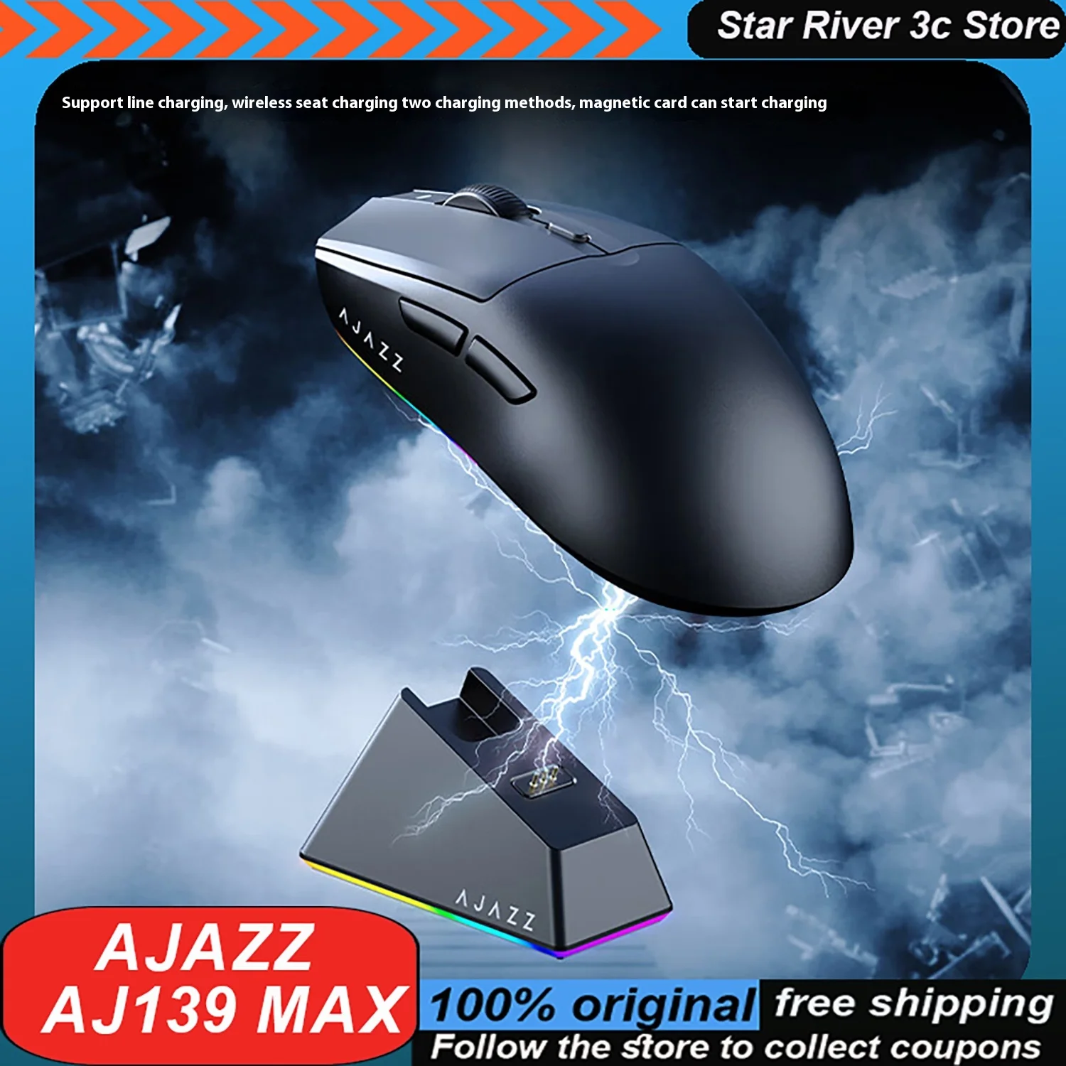 

Ajazz Aj139 Max Wireless Mouse Rechargeable Base Wireless 3mode Paw3395 Long Endurance Lightweight Laptop Gaming Mouse Mice Gift