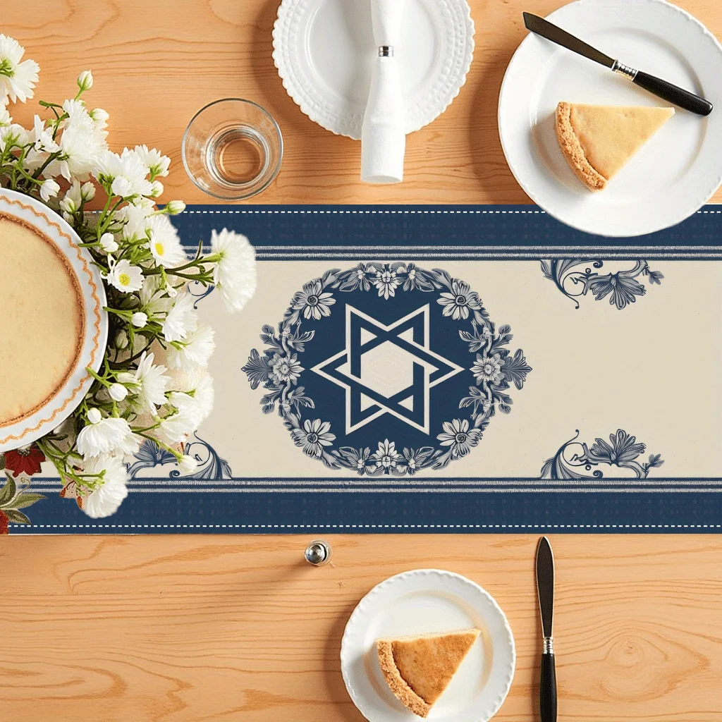 Happy Passover Blue Linen Tabl - đánh giá và giá Linen Table Runner