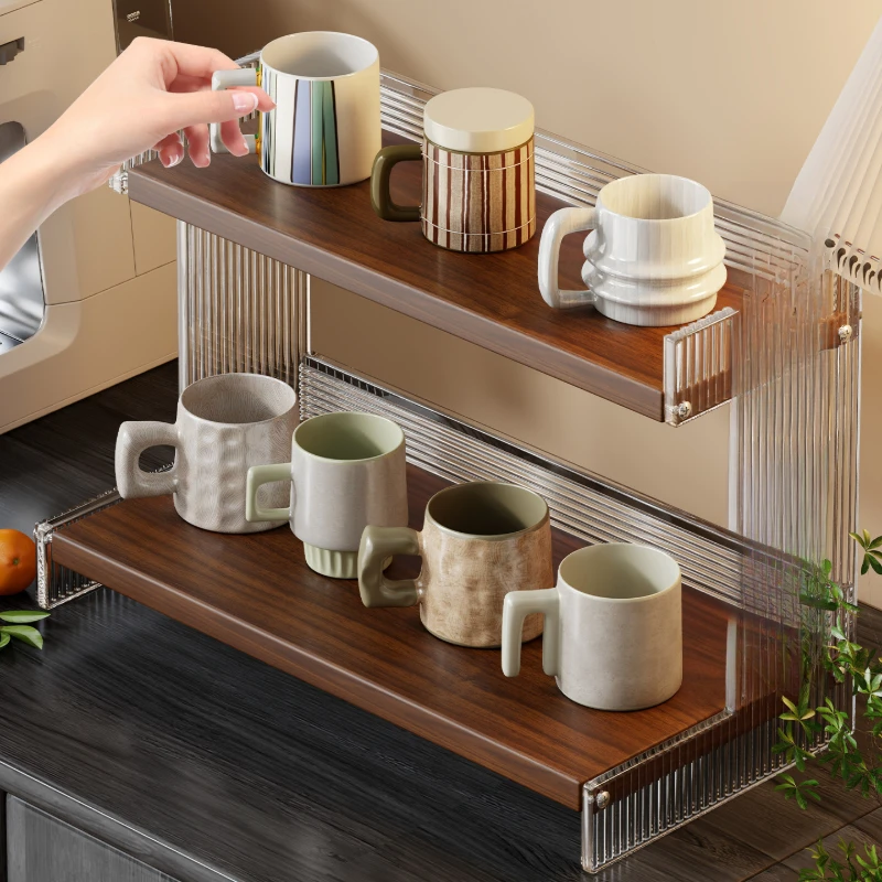 Desktop Mug Organizer Rack Tiered Cup Holder Tea Bag Storage Shelf for Coffee Cups Mugs Tea Set Countertop Kitchen